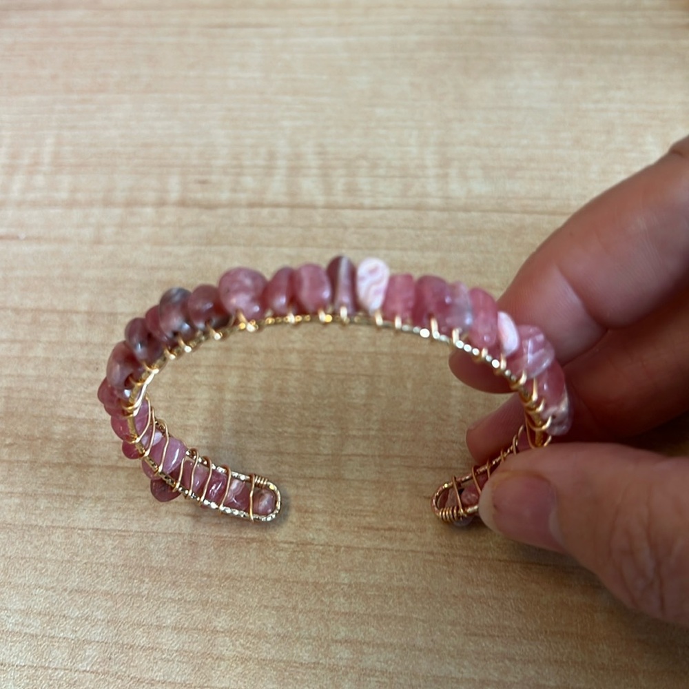 Rhodochrosite on an 18k gold overlay bangle